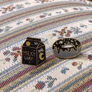 Set of 2 Enamel Space Pins Milky Way Donut